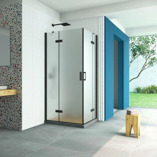 Душевой уголок Vegas-glass AFA-F Retta 90*80 02М 10 L, профиль черный матовый, стекло сатин
