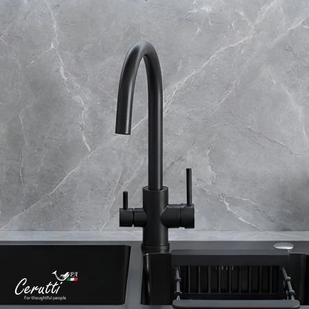 Cмеситель для кухни Ceruttispa Аниэлло B (ANIELLO B) из нержавеющей стали, цвет черный матовый