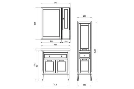 Тумба под раковину ASB-Woodline Гранда 85 Grigio