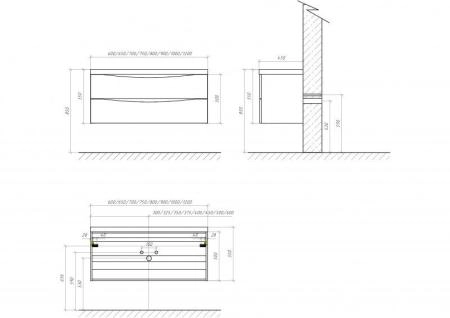 Тумба под раковину Belbagno MARINO Bianco Lucido подвесная 1000x445x500 MARINO-1000-2C-SO-BL-P