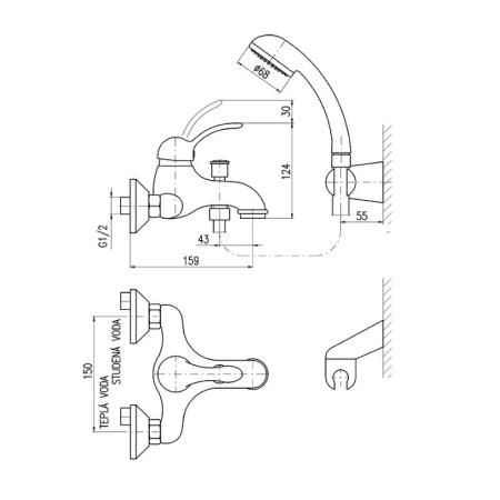 Смеситель Rav Slezak LABE L054.5/2 для ванны, цвет Хром с душем, подвижный держат.