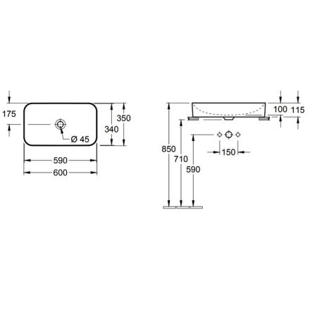Villeroy&Boch Finion Раковина накладная 60х35х11.5см., без отв., CeramicPlus, цвет: белый