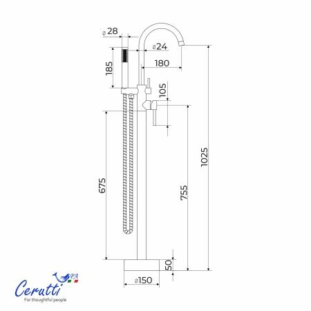 Смеситель напольный Ceruttispa Тобия GG (TOBIA GG) из нержавеющей стали, цвет графит