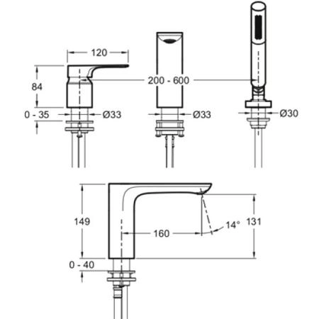 Смеситель Jacob Delafon ALEO+ E72330-CP на борт ванны хром