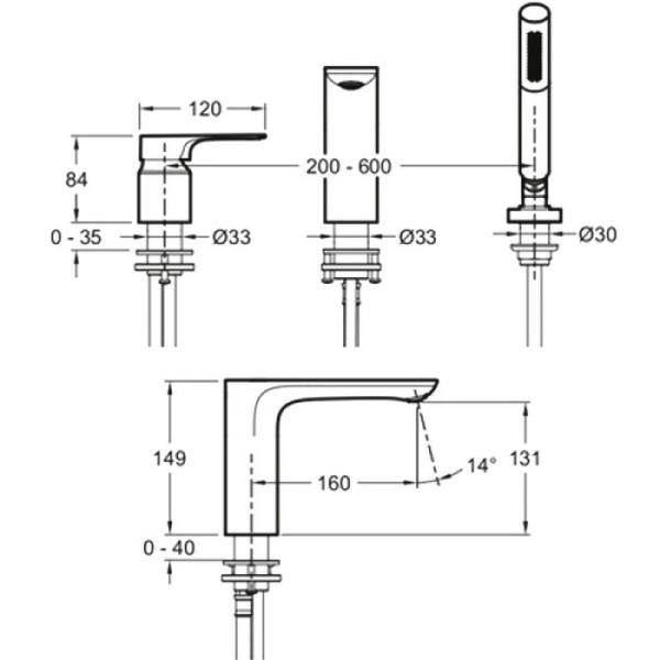 Смеситель Jacob Delafon ALEO+ E72330-CP на борт ванны хром