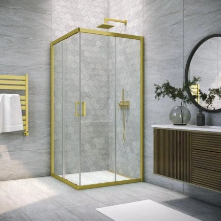 Душевой уголок Vegas-glass ZA NOVO h2000 100 03 01, профиль золото матовое, стекло прозрачное