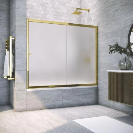 Шторка на ванную Vegas-glass ZV TUR NOVO 180 09 10, профиль золото глянцевое, стекло сатин