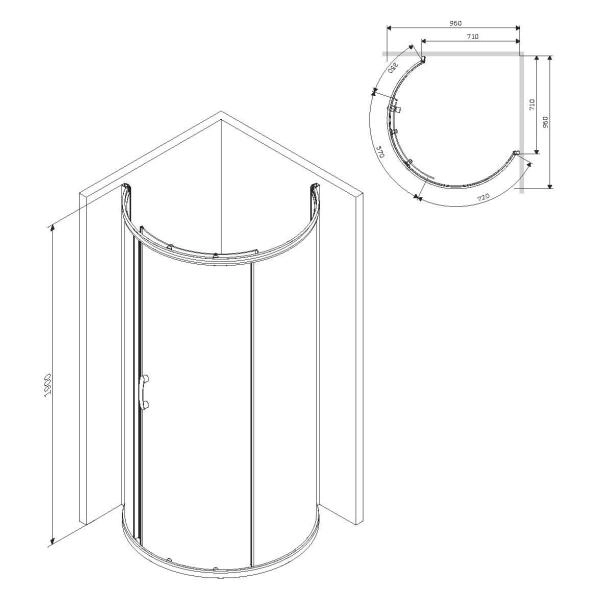 Душевой уголок 95x95 см, без поддона AM.PM Like W83G-333-095CT стекло прозрачное, профиль глянцевый хром