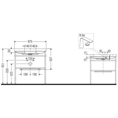 Duravit Happy D.2 Plus Консоль напольная с умывальником 97.5х49х85см, с 1 отв под смесит,1 полка, вып. и сифон в комплекте, цвет: Графит