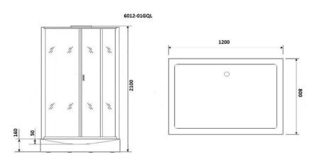 Душевая кабина Niagara Premium NG-6012-01QL (1200х800х2100) низкий поддон(16 см) стекло ПРОЗРАЧНОЕ
