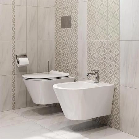 Kerama Marazzi Унитаз PLAZA Modern подвесной безободковый с системой смыва RIM UP+ (Tornado), белый глянцевый