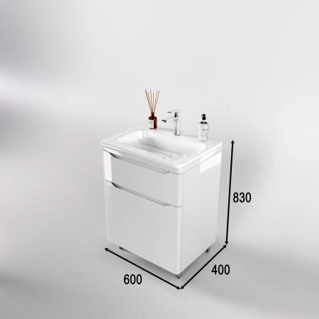 Тумба напольная Style Line Марелла 60 (2 ящ.) Люкс антискрейтч белый глянец, PLUS