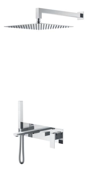 Смеситель встроенный + верхний+ ручной душ Boheme Qubic Chrome с изливом 474-CR