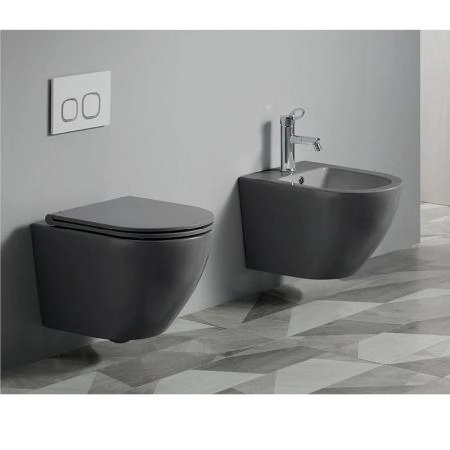 Унитазы Azario Унитаз подвесной безободковый Azario Grado AZ-0046N-MB с крышкой микролифт, черный