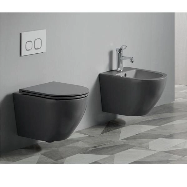 Унитазы Azario Унитаз подвесной безободковый Azario Grado AZ-0046N-MB с крышкой микролифт, черный