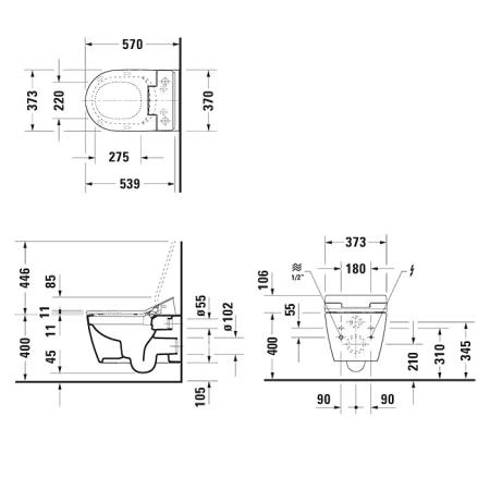 Duravit ME by Starck SensoWash Унитаз подвесной 57x37см, Rimless, HygieneGlaze, с крышкой биде, цвет: белый