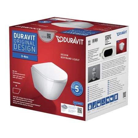 Duravit D-Neo Унитаз подвесной 48х37см, безободковый, сиденье микролифт, цвет: белый