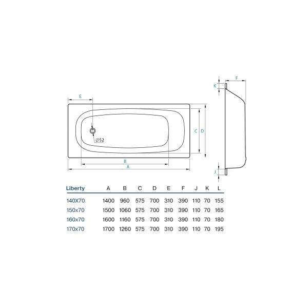 Ванна стальная Koller Pool Liberty 1500x700