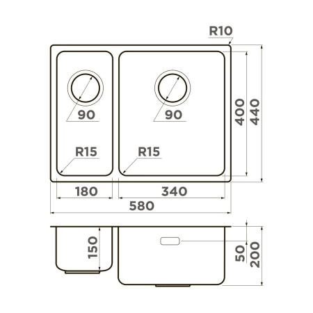 Кухонная мойка Omoikiri Tadzava 58-2-U/I-IN-R ULTRA 15 нерж.сталь/нержавеющая сталь 4997117