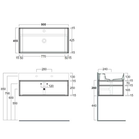 Simas Agile Структура металлическая 91x46xh28см, подвесная, для раковины с 1 отв., AG91, с 1 полкой, цвет: черный матовый