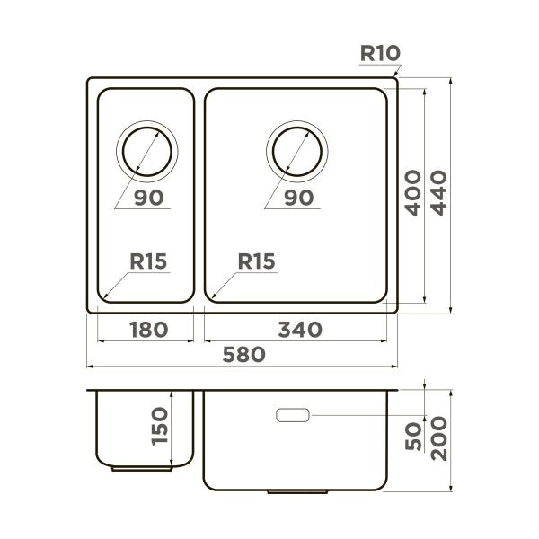 Кухонная мойка Omoikiri Tadzava 58-2-U/I-IN-R ULTRA 15 нерж.сталь/нержавеющая сталь 4997117