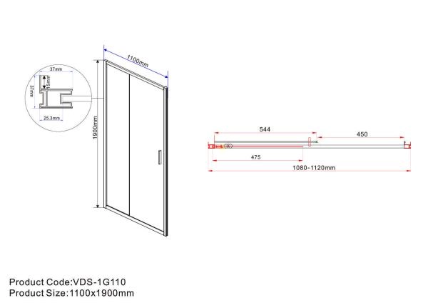 Душевая дверь Vincea Garda VDS-1G110CH, 1100, хром, стекло шиншилла