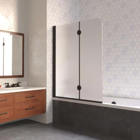 Шторка на ванную Vegas-glass E2V LUX 120 02М 10 L, профиль черный матовый, стекло сатин