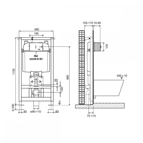 Инсталляция Oli 74 601804 пневматическая для унитаза