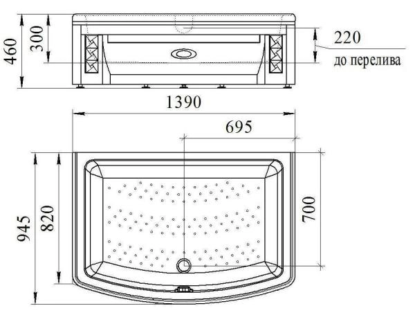 Высокий поддон к душевому углу Диана (поддон на раме-подставке с устройством слива, фронтальная панель, 2 торцевые панели)
