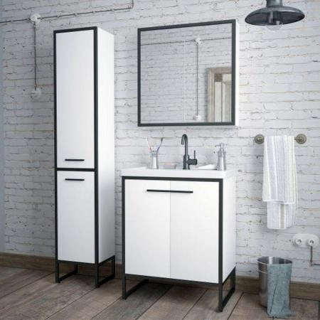 Тумба под раковину Corozo Айрон 60, черный/белый