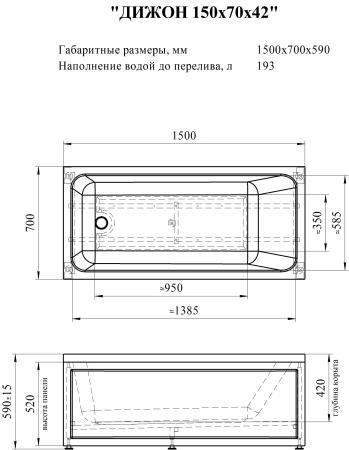 Акриловая ванна Дижон 170х70, каркас (разборный)