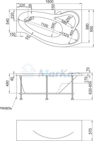 Ванна 1Marka GRACIA 160x95 L см левая без гидромассажа