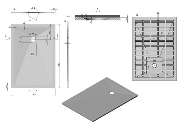 Поддон для душа Vincea из искусственного камня VST-4SR9013G, 1300*900*30, серый