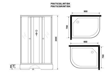 Душевая кабина Niagara Promo P90/70/26L/MT/BK (900х700х2000)