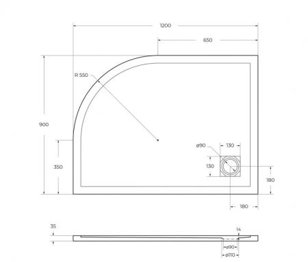 Душевой поддон BelBagno 120x80 искусственный камень белый асимметричный TRAY-MR-UNO-RH-120/80-550-35-W-L-CR