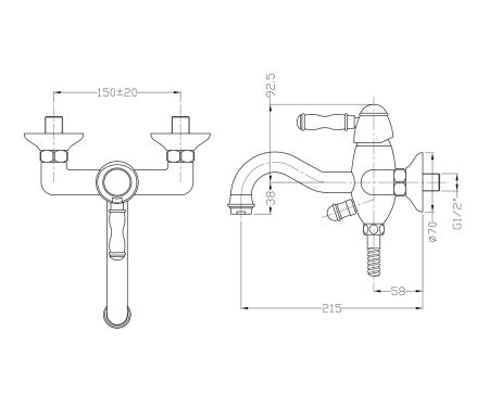 Смеситель для ванны Bronze de Luxe Tiffany (1904CR) с душем хром