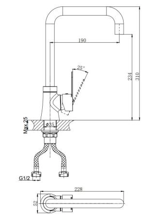 Смеситель для кухни RUSH Tenerife с поворотным изливом (TE2835-23)
