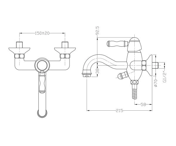 Смеситель для ванны Bronze de Luxe Tiffany (1904CR) с душем хром