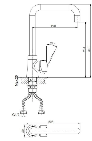 Смеситель для кухни RUSH Tenerife с поворотным изливом (TE2835-23)