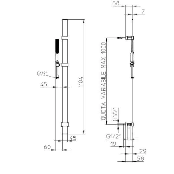 Душевой гарнитур Bossini APICE FLAT D48088.030 из латуни 110 см, цвет хром