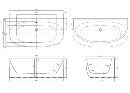 Ванна акриловая Azario Cambridge 170x88 пристенная (CAM17289)