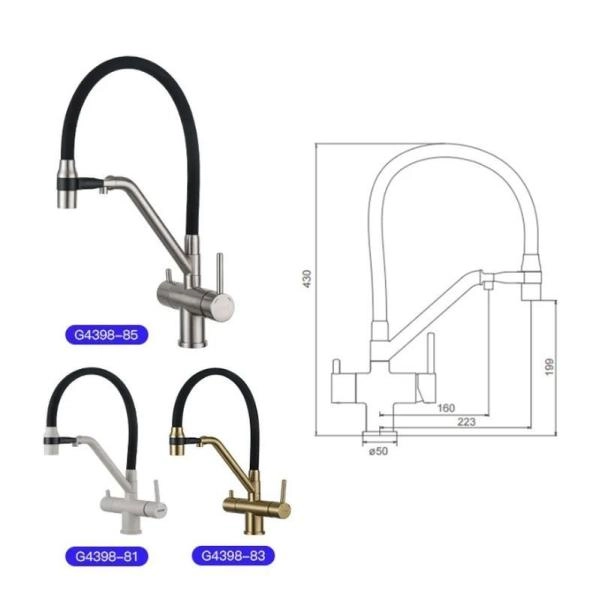 Смеситель Gappo G4398-81 для кухни с подключением фильтра питьевой воды.бел/чёр
