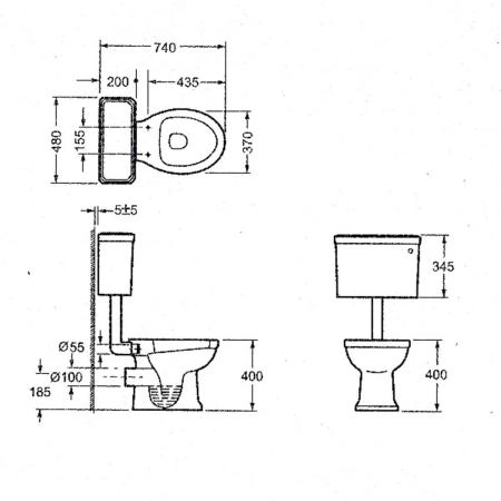 Унитаз Magliezza Retro 7009 (горизонтальный выпуск) в комплекте с крепежем