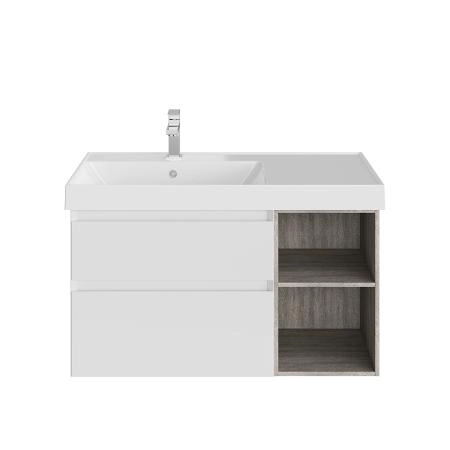 Тумба Kerama Marazzi CUBO КУБО CU.90Lh\WHT левая подвесная с ящиками 90, белая матовая-древесная