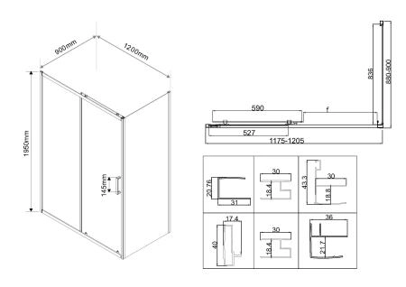Душевой уголок Vincea City VSR-5CT9012CL, 1200*900, хром, стекло прозрачное