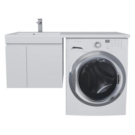 Тумба под стиральную машину с раковиной Uperwood Magenta 60/120 см, подвесная, белый матовый, с дверцами, левая