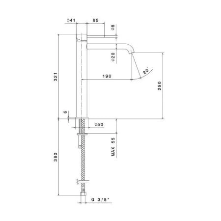 Kerama Marazzi Eterna Смеситель для раковины, высокий, 1 отв., без донного клапана, цвет: нержавеющая сталь
