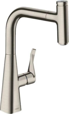 Hansgrohe 14857800 Metris Select Смеситель для кухни 238 мм, выдвижной излив, сталь