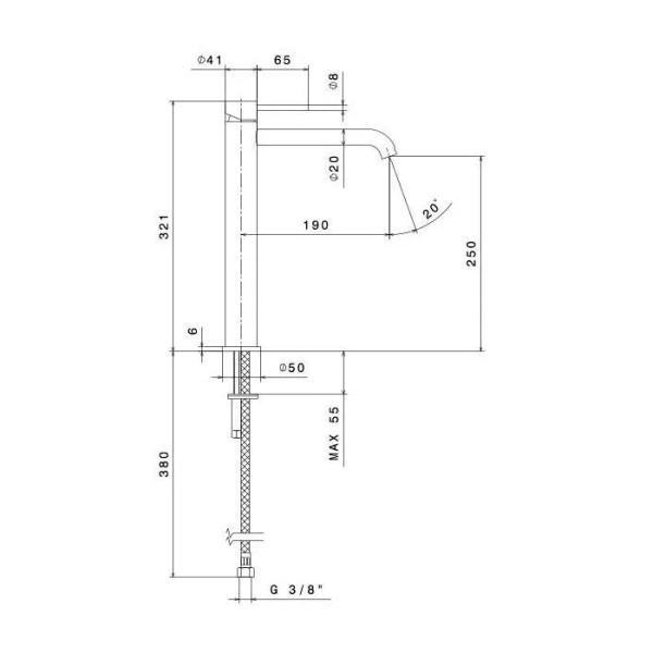 Kerama Marazzi Eterna Смеситель для раковины, высокий, 1 отв., без донного клапана, цвет: нержавеющая сталь