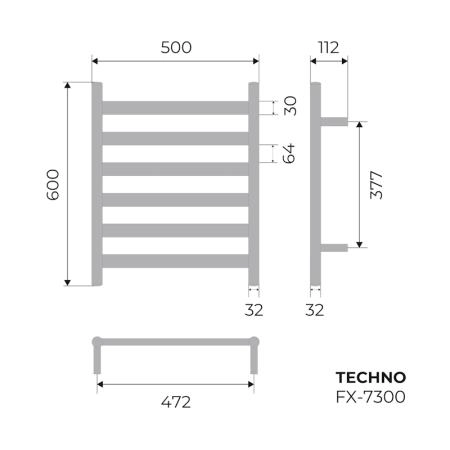 Полотенцесушитель FIXSEN TECHNO FX-7300 600х500, электрический хром